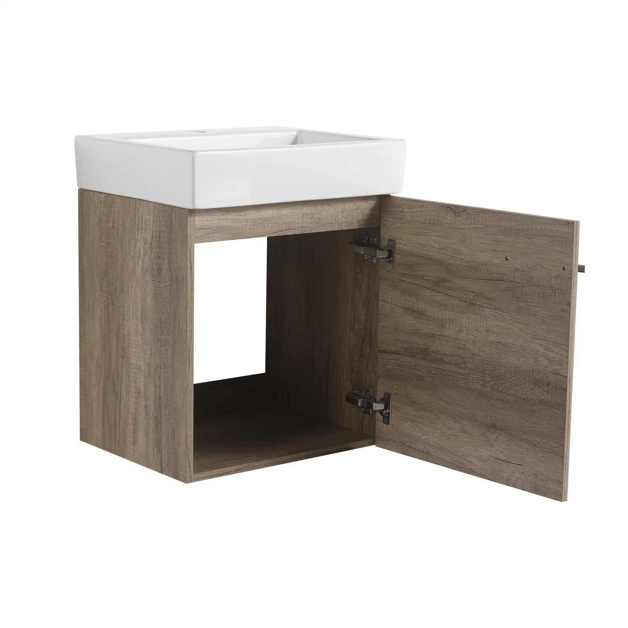 19" bathroom vanity space saver with open cabinet storage in rustic oak | Ace Decor