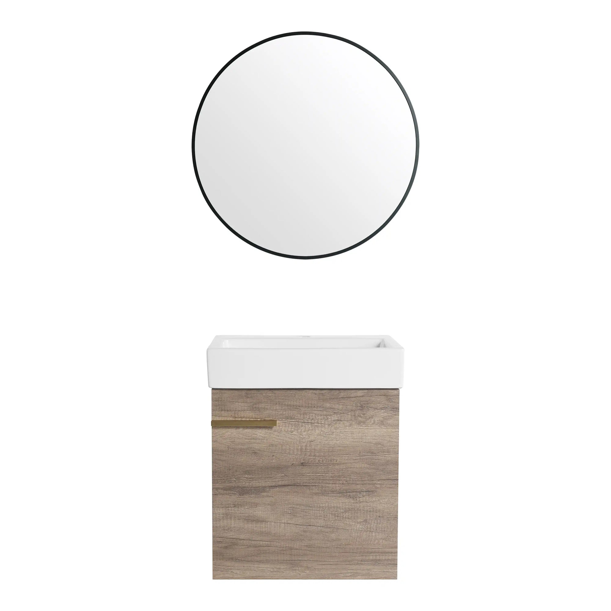19&quot; Rustic Oak Wall-Mounted Bathroom Vanity with Ceramic Sink and Storage Cabinet