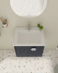 Top-down view of 24 inch bathroom black vanity with ceramic sink and single-hole faucet | Ace Decor