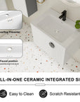 28 inch single floating vanity featuring integrated ceramic sink with overflow and single-hole faucet support | Ace Decor