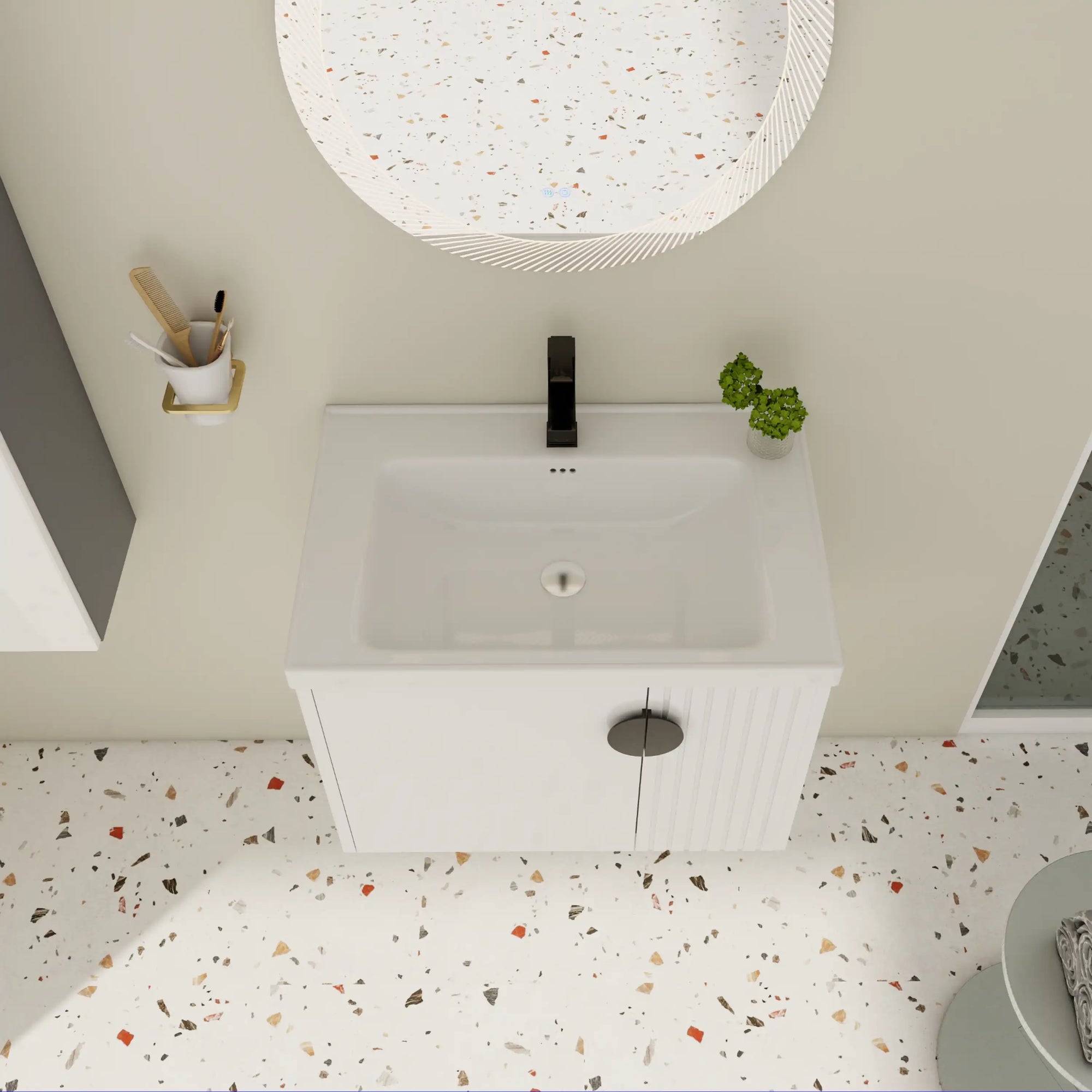 Top view of 28 inch single floating vanity with integrated sink and clean countertop layout | Ace Decor
