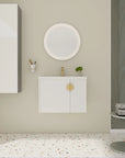 28 inch single floating vanity with fluted white cabinet and integrated sink, wall-mounted design | Ace Decor