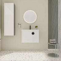 28 inch single floating vanity installed in a modern bathroom with wall-mounted design and integrated sink | Ace Decor