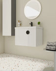 28 inch single floating vanity installed in a modern bathroom with fluted white cabinet design | Ace Decor