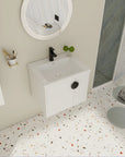 Installed white floating bathroom vanity 24 inch in modern small bathroom | Ace Decor