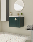 24 inch green bathroom vanity with sink, floating wall-mounted vanity styled in small modern bathroom | Ace Decor