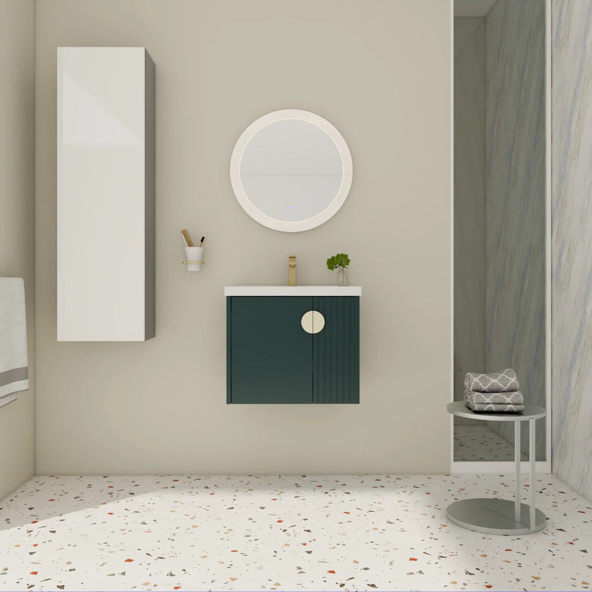 Civetta-Fluted Series 24" Floating Bathroom Vanity with Undermount Sink - Green