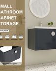 28 inch floating bathroom sink vanity with integrated ceramic sink and compact cabinet storage for small bathrooms | Ace Decor