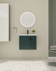 24 inch green bathroom vanity with sink featuring floating installation and fluted cabinet front for small bathrooms | Ace Decor