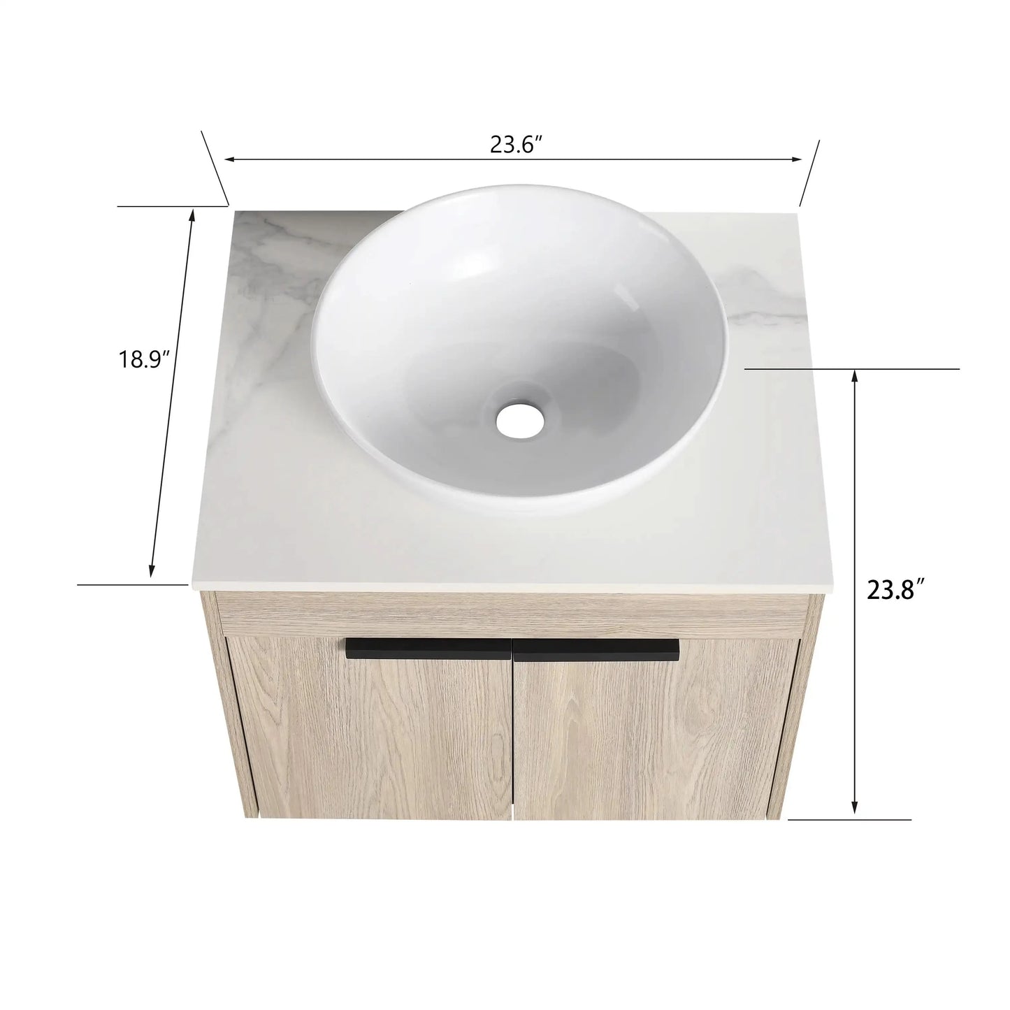 24" Modern Floating Bathroom Vanity with Ceramic Sink - Wall-Mounted White Oak Cabinet with Soft Close Doors color: White Oak