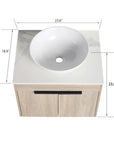 24" Modern Floating Bathroom Vanity with Ceramic Sink - Wall-Mounted White Oak Cabinet with Soft Close Doors color: White Oak