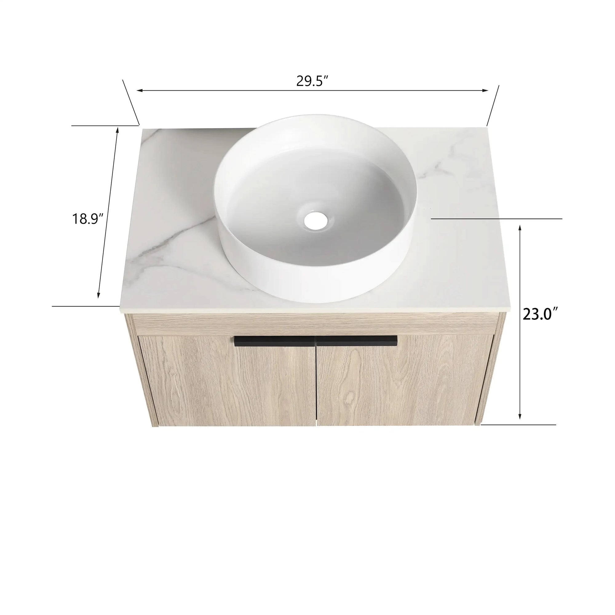 30" Modern Floating Bathroom Vanity with Ceramic Basin & Soft Close Door - White Oak Wall-Mounted Design color: White Oak