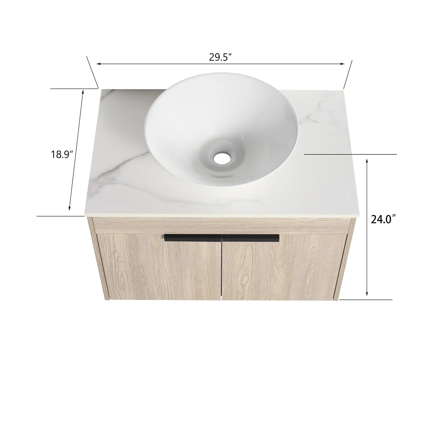 30" Modern Floating Bathroom Vanity with Ceramic Basin & Soft Close Door - White Oak Wall-Mounted Design color: White Oak