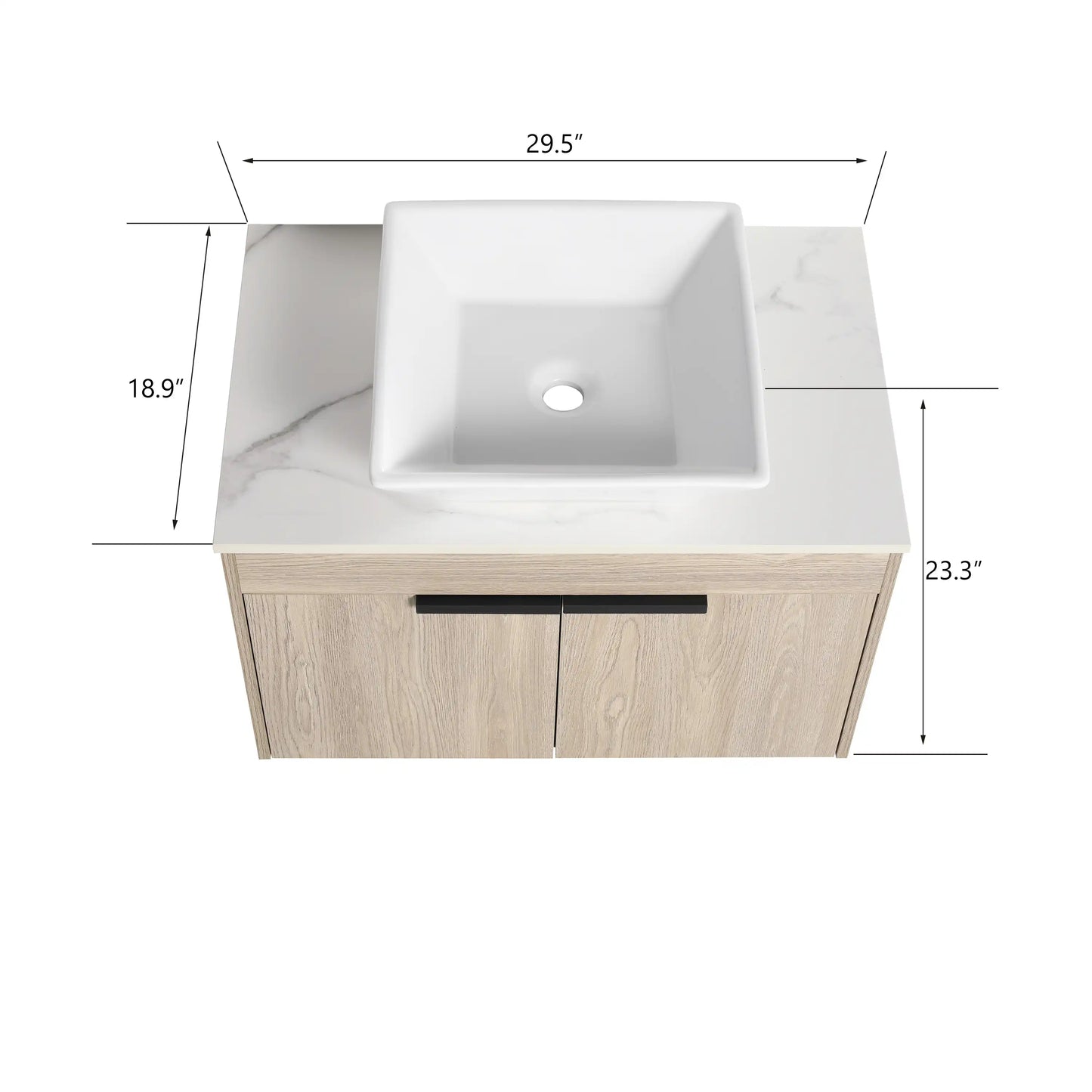 30" Modern Floating Bathroom Vanity with Ceramic Basin & Soft Close Door - White Oak Wall-Mounted Design color: White Oak