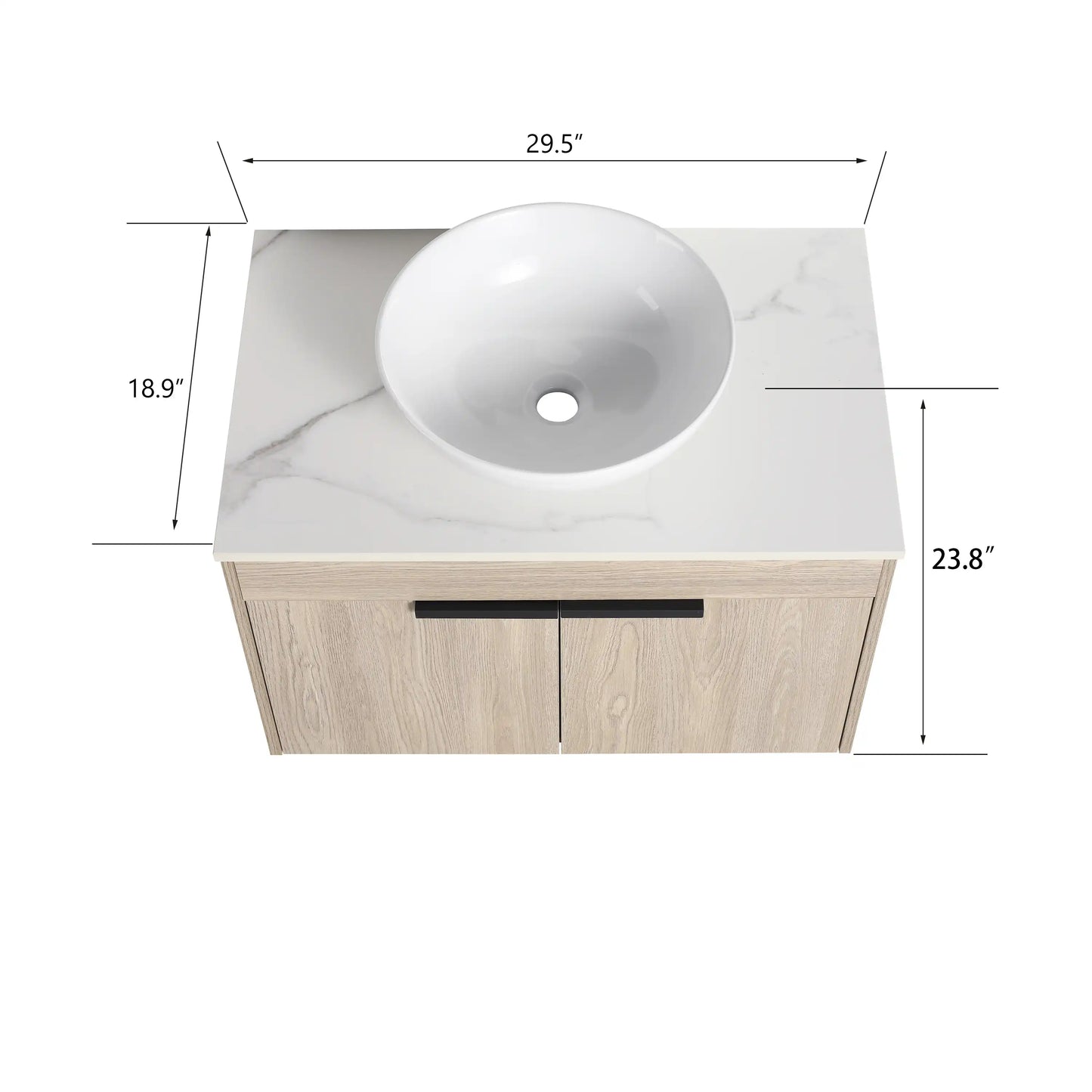 30" Modern Floating Bathroom Vanity with Ceramic Basin & Soft Close Door - White Oak Wall-Mounted Design color: White Oak