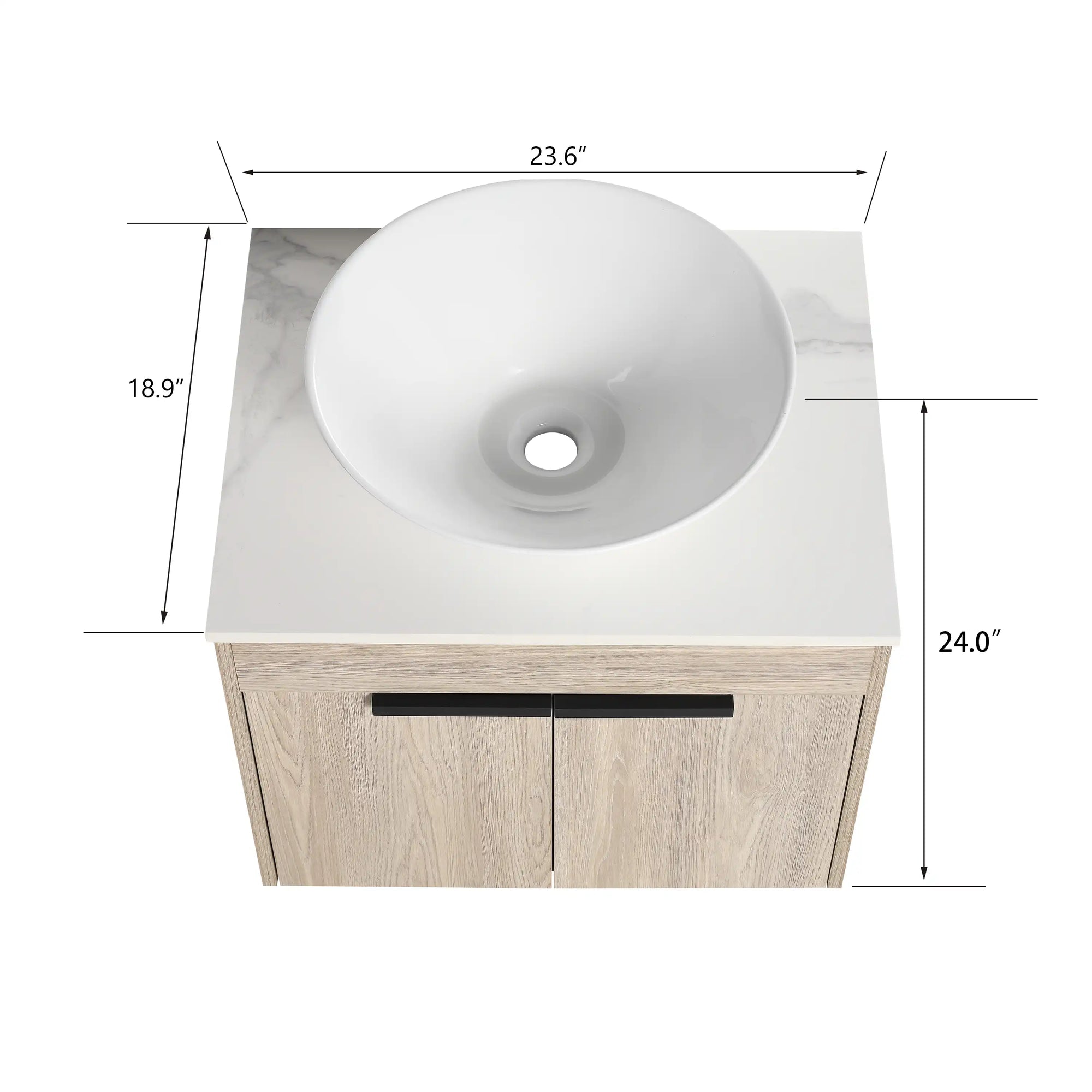 Oakline Vessel Series 24" Bathroom Wall-Mounted Vanity with Slim Tapered Vessel Sink