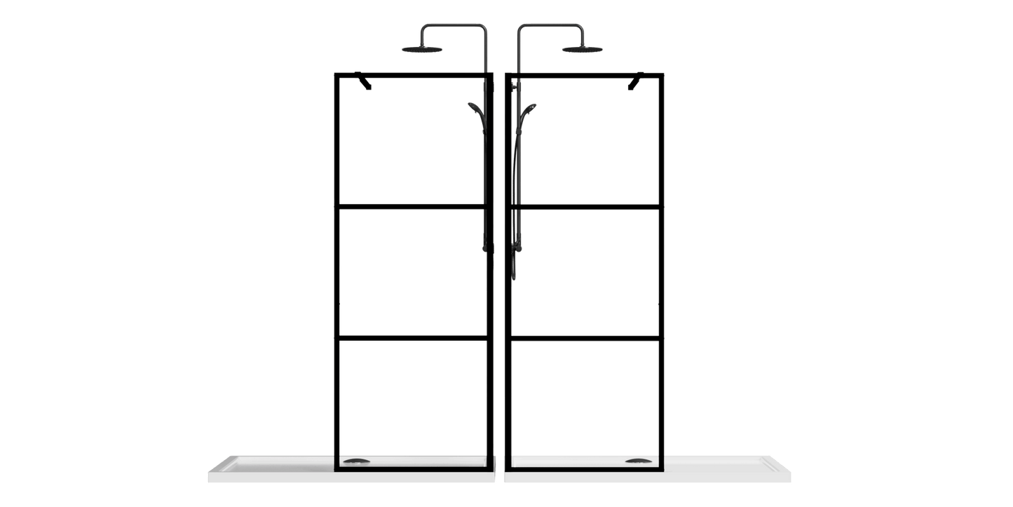 Shower Door Framed 3-Divided Walk-in color:Matte Black