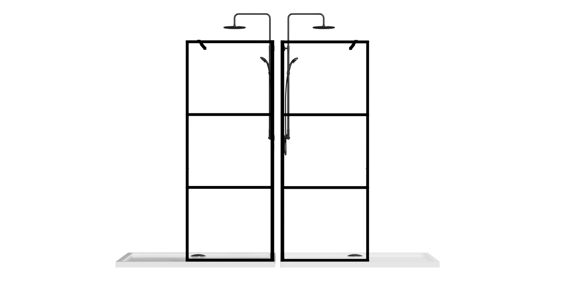 Shower Door Framed 3-Divided Walk-in color:Matte Black