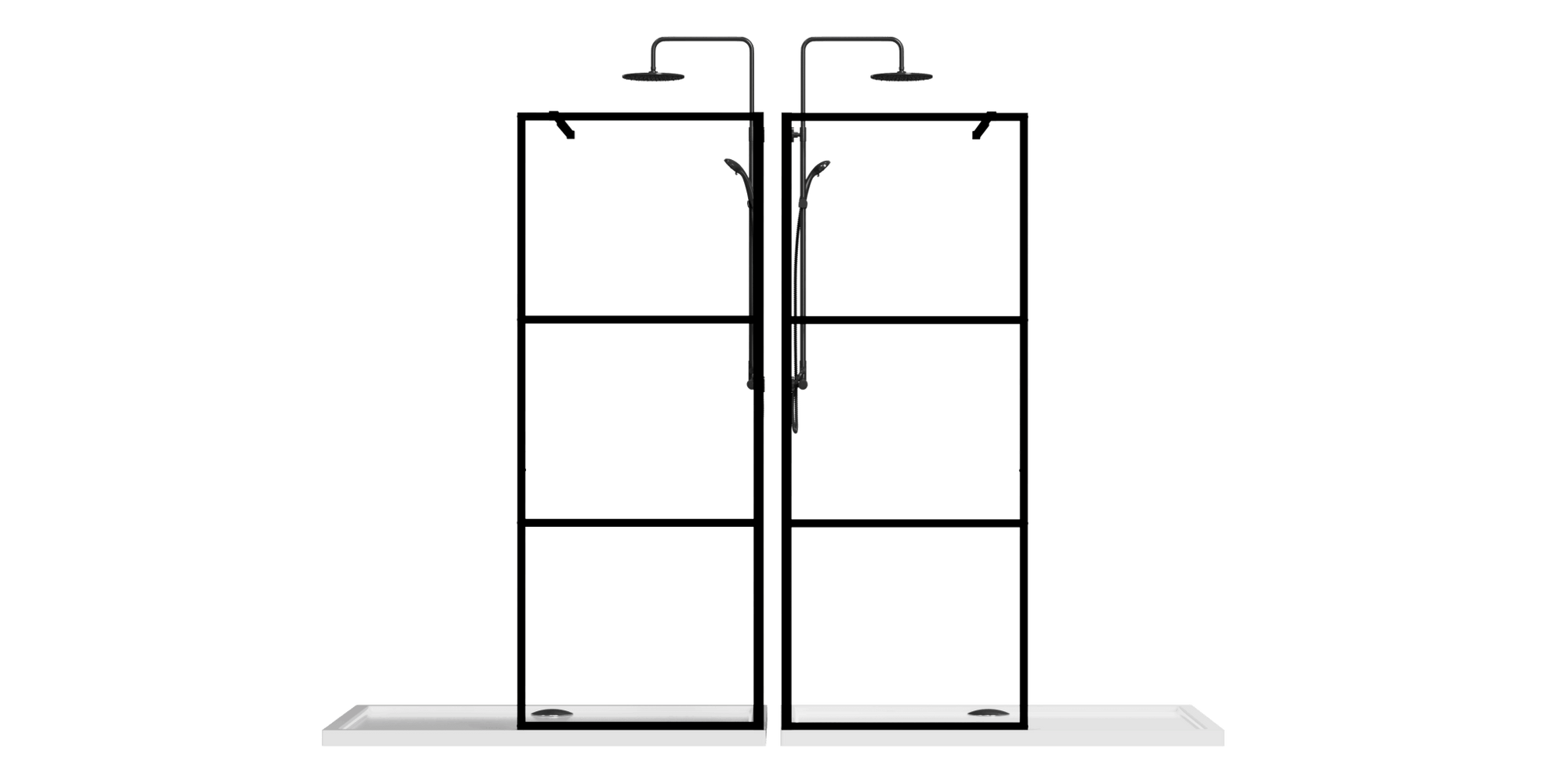 Shower Door Framed 3-Divided Walk-in color:Matte Black