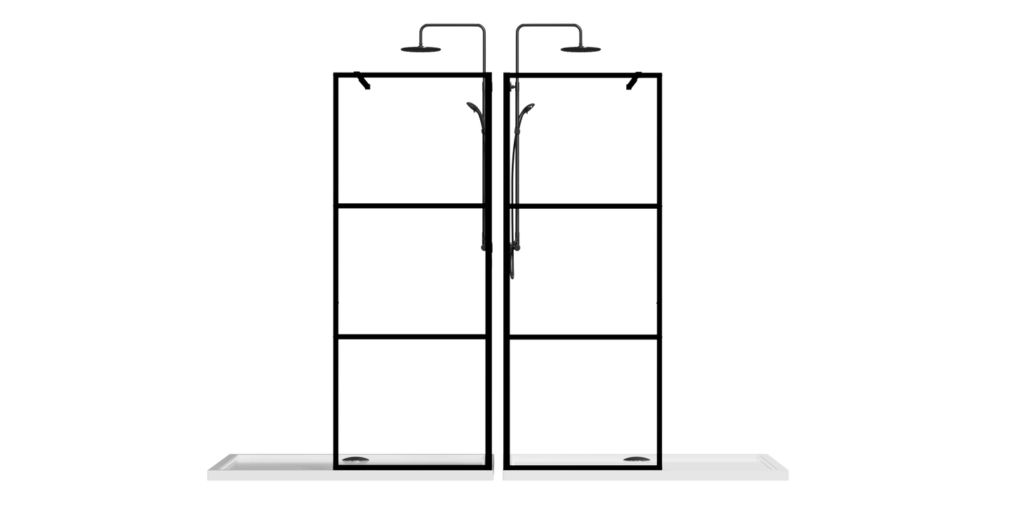 Shower Door Framed 3-Divided Walk-in color:Matte Black