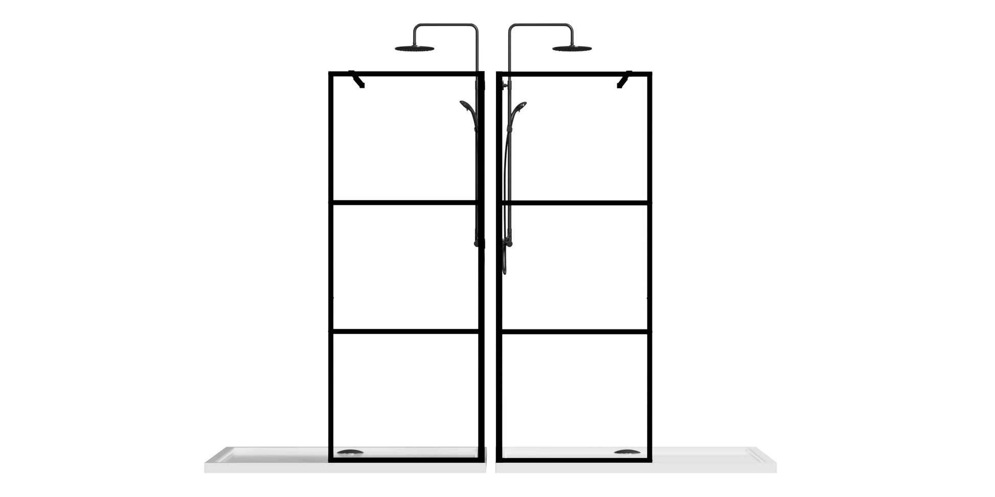 Shower Door Framed 3-Divided Walk-in color:Matte Black