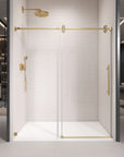 Gorgeous Single Sliding Frameless Shower Door With 3/8 Inch Clear Glass color:brushed gold