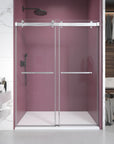 Gorgeous Double Sliding Frameless Shower Door With 3/8 Inch Clear Glass color:brushed nickel