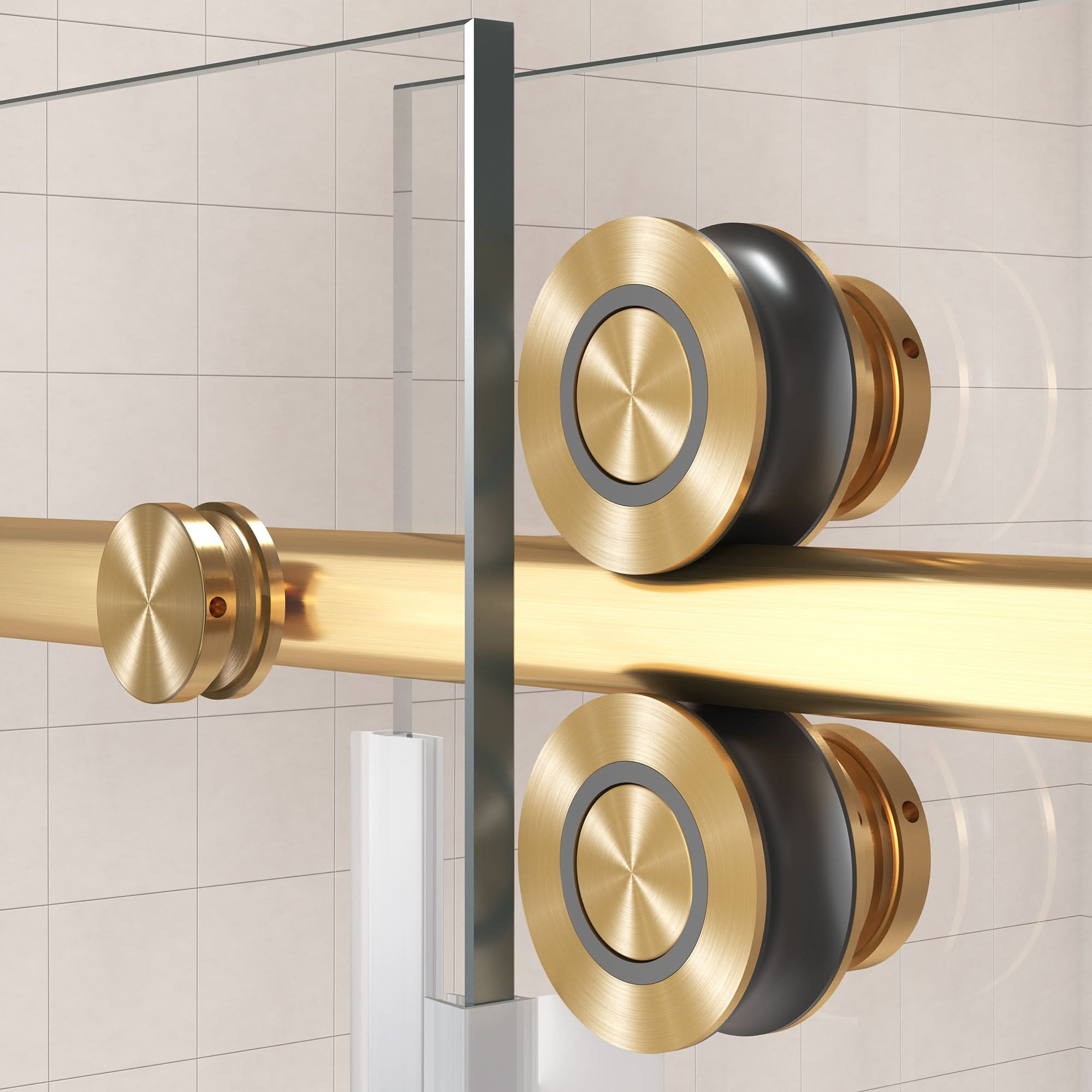 Gorgeous Single Sliding Frameless Tub Shower Door With 3/8 Inch Clear Glass color:brushed gold