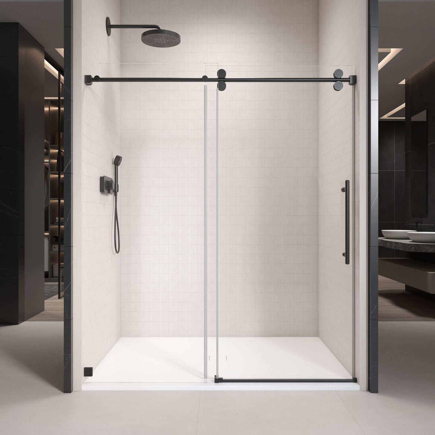 Gorgeous Single Sliding Frameless Shower Door With 3/8 Inch Clear Glass color:matte black