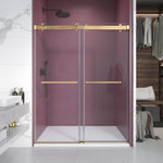 Gorgeous Double Sliding Frameless Shower Door With 3/8 Inch Clear Glass color:brushed gold