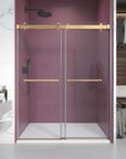 Gorgeous Double Sliding Frameless Shower Door With 3/8 Inch Clear Glass color:brushed gold