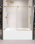 Gorgeous Single Sliding Frameless Tub Shower Door With 3/8 Inch Clear Glass color:brushed gold