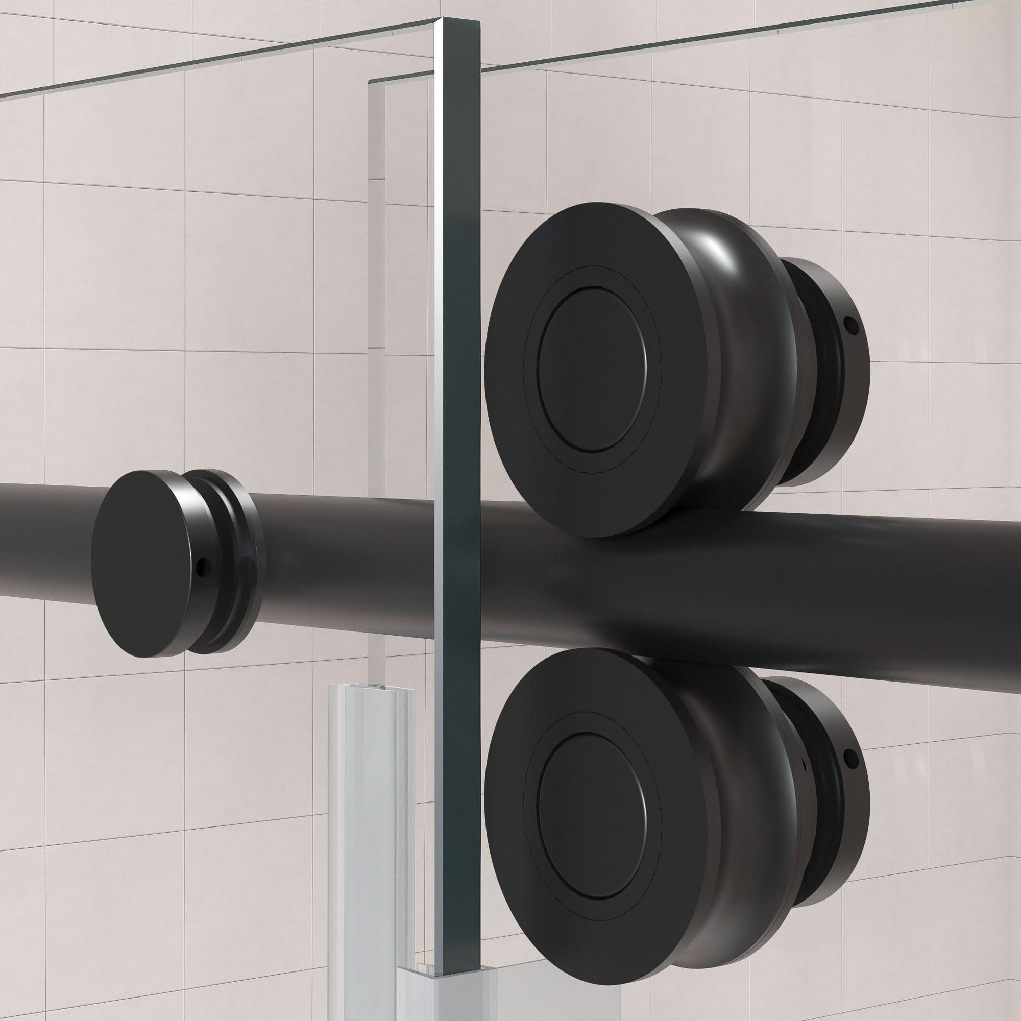 Gorgeous Single Sliding Frameless Tub Shower Door With 3/8 Inch Clear Glass color:matte black