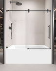 Gorgeous Single Sliding Frameless Tub Shower Door With 3/8 Inch Clear Glass color:matte black