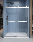 Gorgeous Soft-closing Double Sliding Frameless Shower Door With 3/8 Inch Clear Glass color:chrome