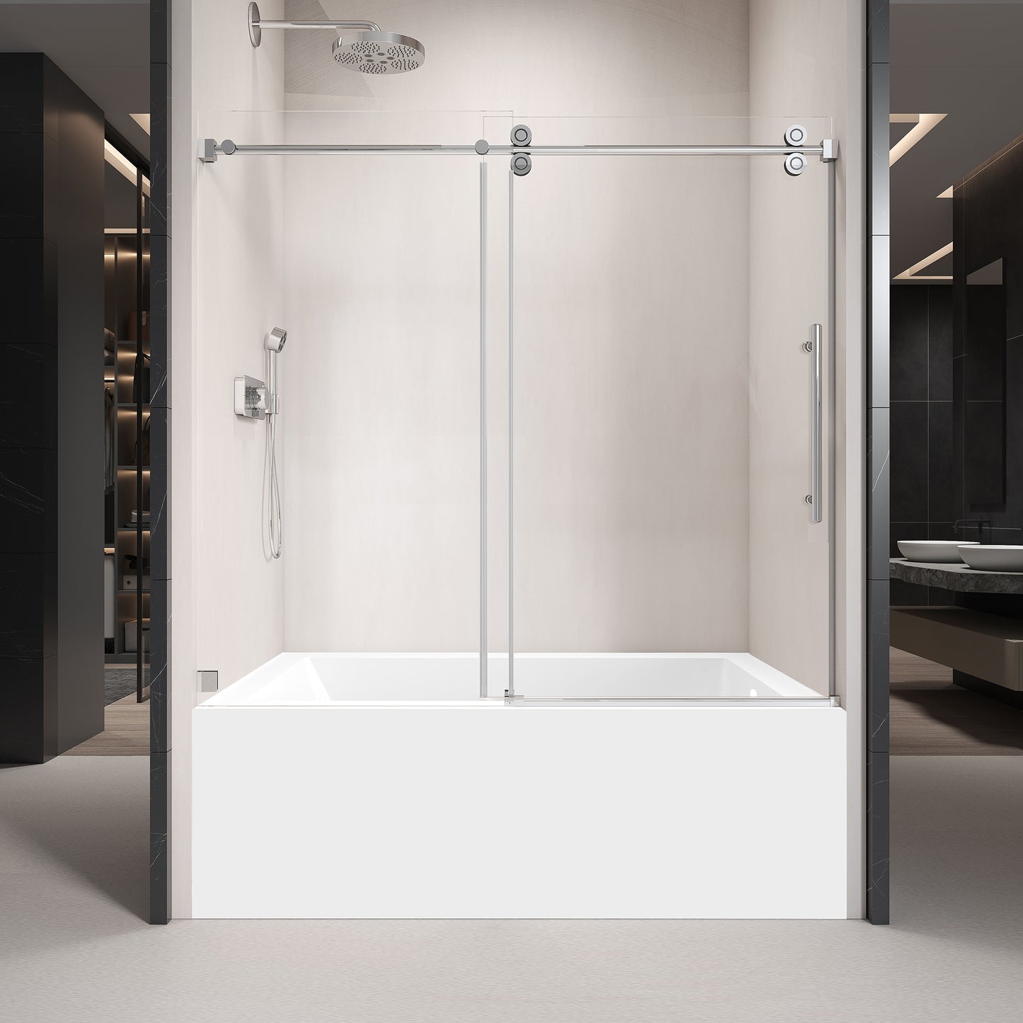 Gorgeous Single Sliding Frameless Tub Shower Door With 3/8 Inch Clear Glass color:chrome