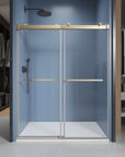 Gorgeous Soft-closing Double Sliding Frameless Shower Door With 3/8 Inch Clear Glass color:brushed gold