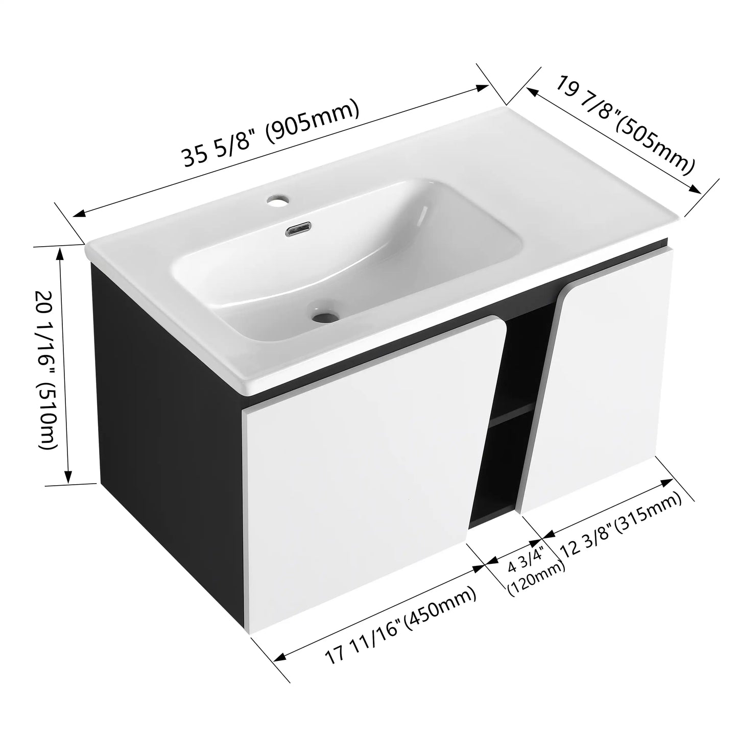 32" Floating Wall-Mounted Bathroom Vanity with Single Sink & Soft-Close Cabinet Door size: 36 X 20