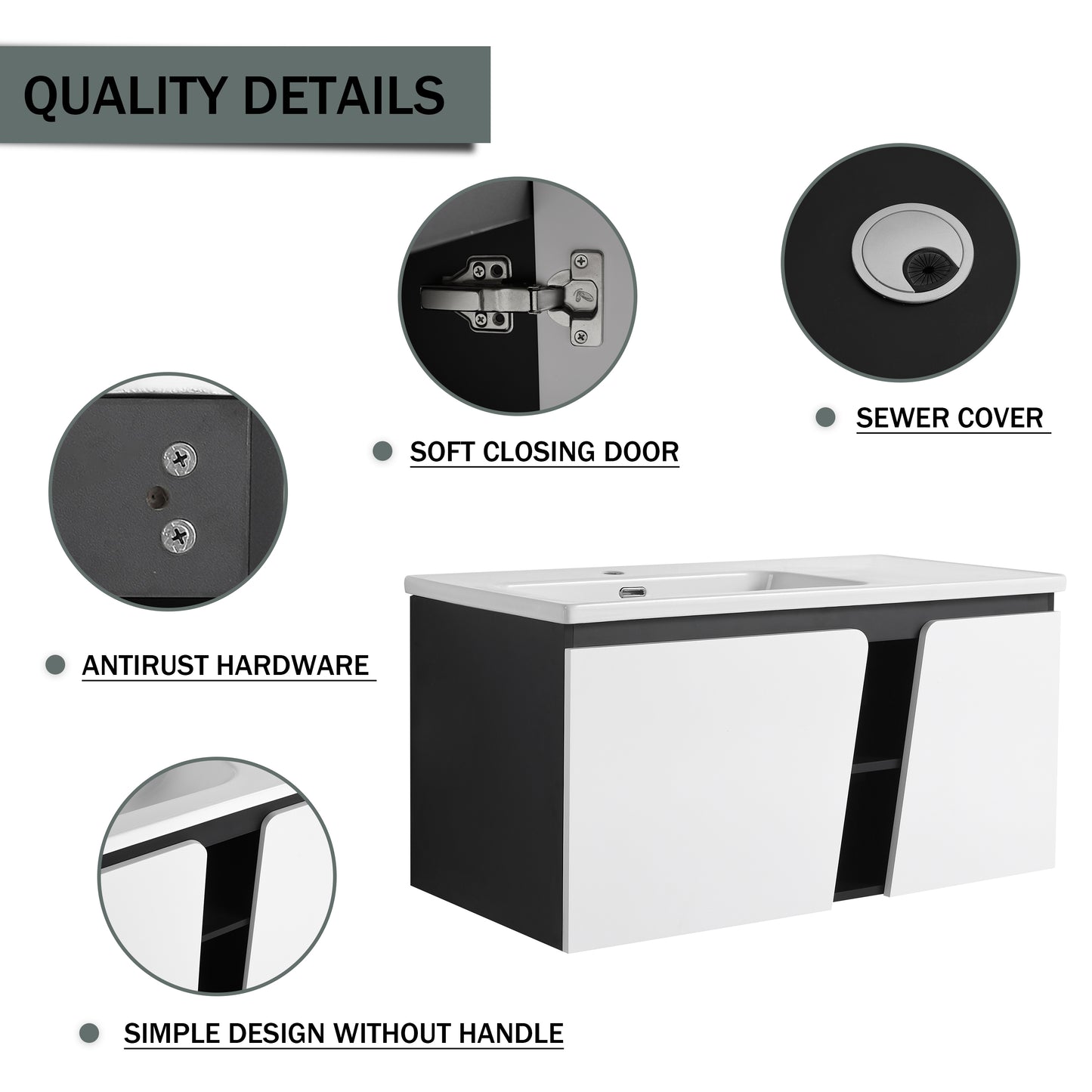 32" Floating Wall-Mounted Bathroom Vanity with Single Sink & Soft-Close Cabinet Door size: 40 X 20