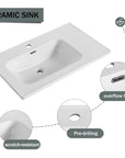 32" wide bathroom vanity ceramic sink feature graphic with overflow hole detail | Ace Decor