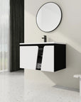 32" wide bathroom vanity wall-mounted in bathroom setting, front angled view | Ace Decor