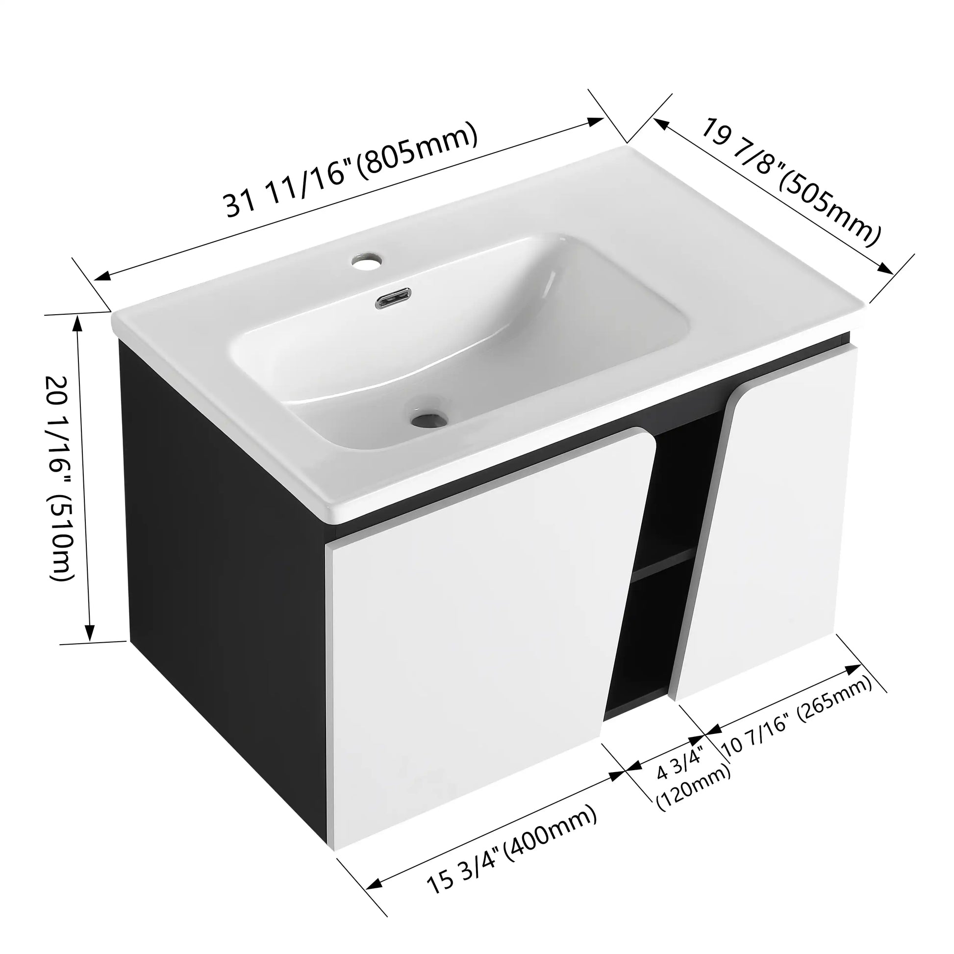 32" Floating Wall-Mounted Bathroom Vanity with Single Sink & Soft-Close Cabinet Door size: 32 X 20