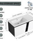 40" wall mounted vanity unit dimensions and storage layout graphic | Ace Decor
