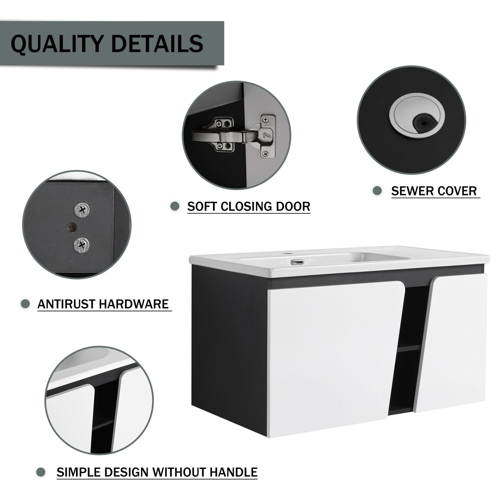 32" Floating Wall-Mounted Bathroom Vanity with Single Sink & Soft-Close Cabinet Door size: 36 X 20