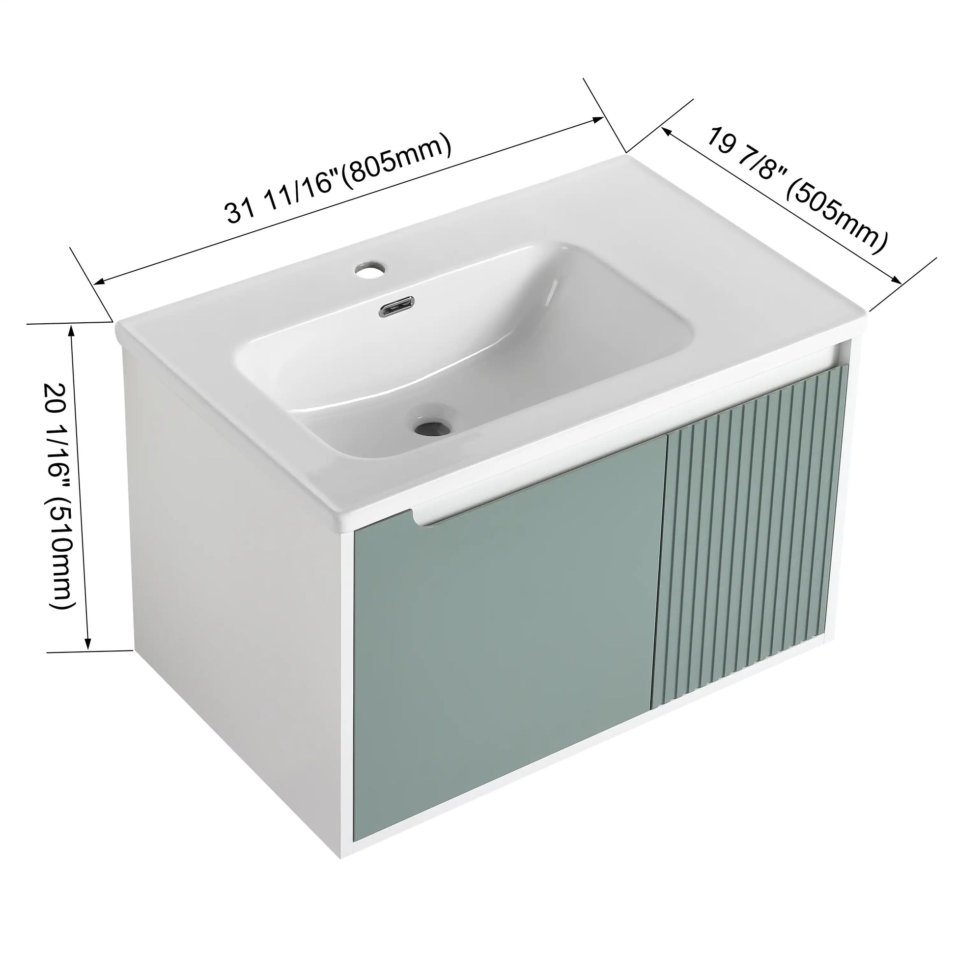 32" Floating Bathroom Vanity with Sink and Soft Close Door size: 32 X 20