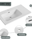 36" wall mounted vanity with sink ceramic basin feature graphic | Ace Decor
