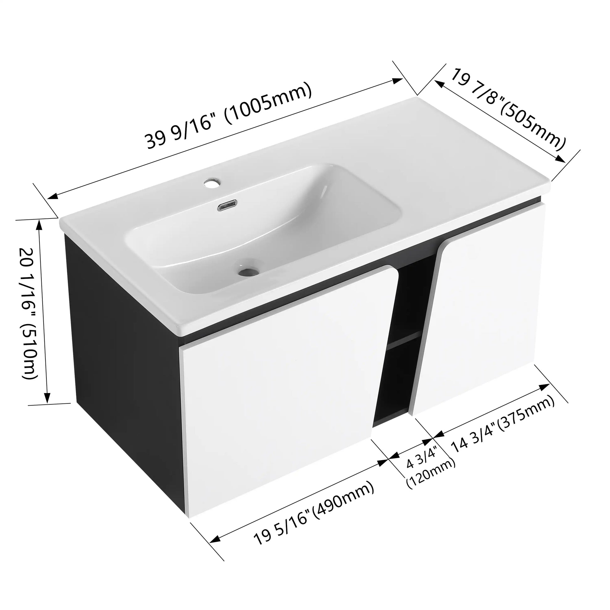 32" Floating Wall-Mounted Bathroom Vanity with Single Sink & Soft-Close Cabinet Door size: 40 X 20