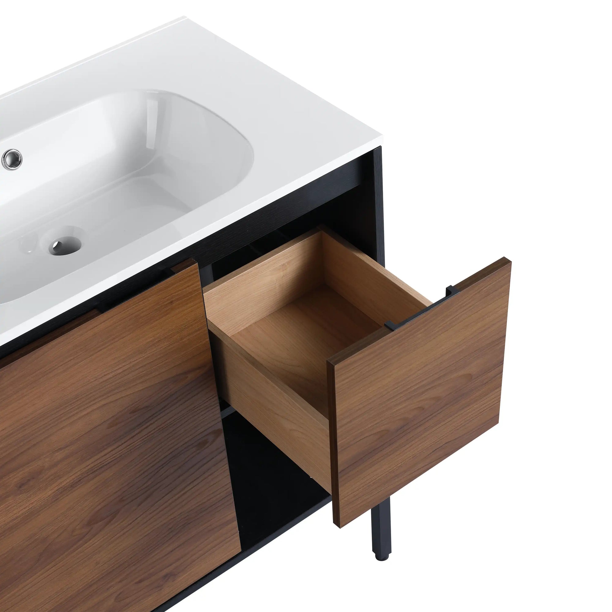30" brown bathroom vanities with drawer storage detail and integrated sink | Ace Decor