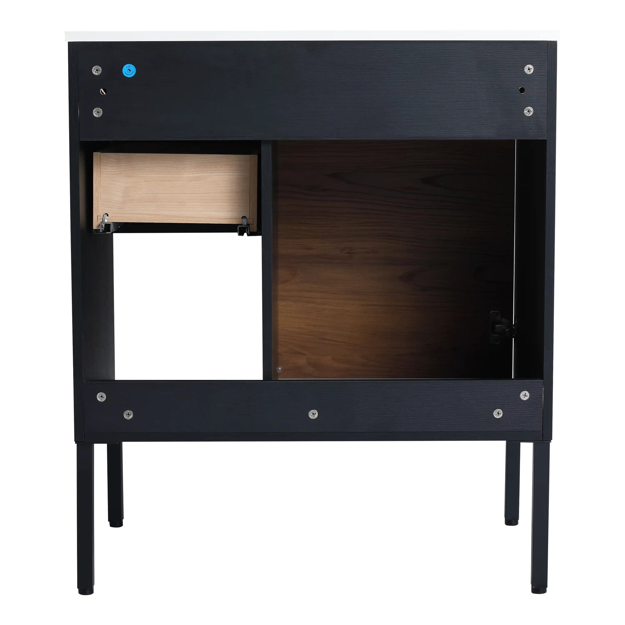 30" brown bathroom vanities rear view with plumbing access and storage space | Ace Decor