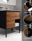 30 Inch Freestanding Bathroom Vanity with Gel Sink, Soft-Close Door & 2/3 Soft-Close Drawers color:Brown Ebony